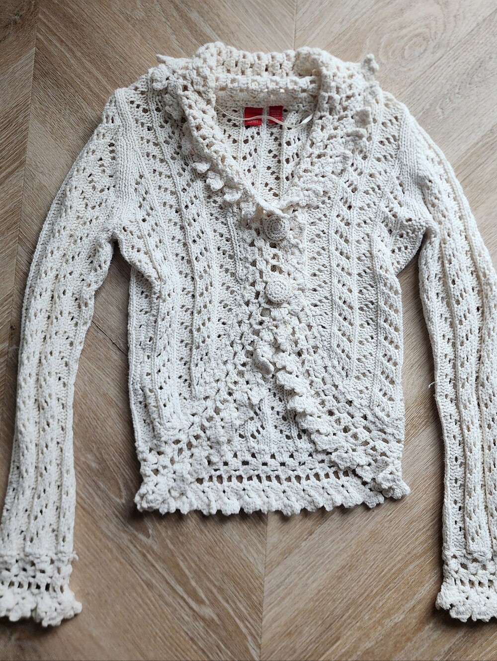 Beautiful Vintage Cream Crochet Knit Button-Front Cardigan By ESPRIT